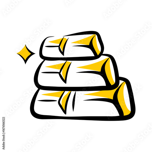 Stacked gold bars with sparkling shine on white background  