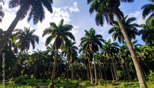 Wallpaper Mural Lush Green Palm Trees Towering Towards Bright Blue Sky in Nature Torontodigital.ca