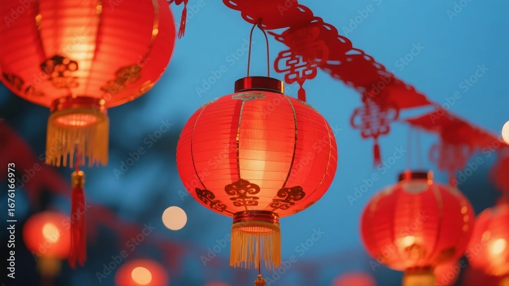 Obraz premium Red lanterns with blue background