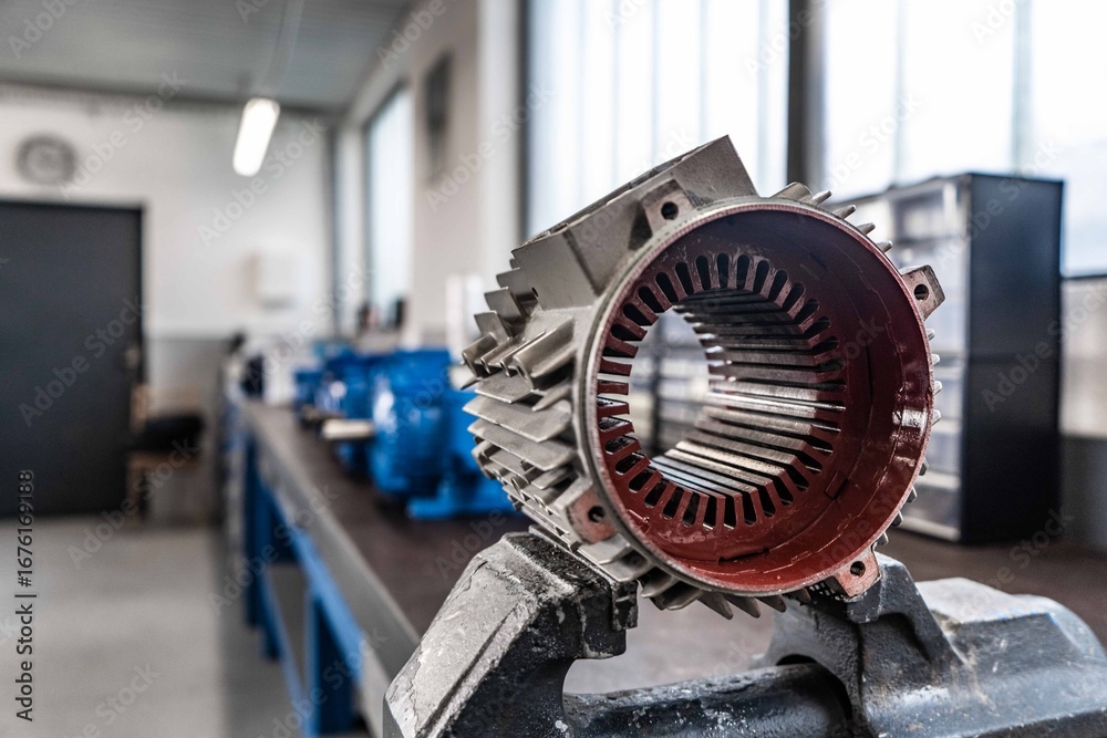 Ταπετσαρία This collection of high-resolution images captures the intricate process of repairing and assembling electric motors inside a professional industrial workshop