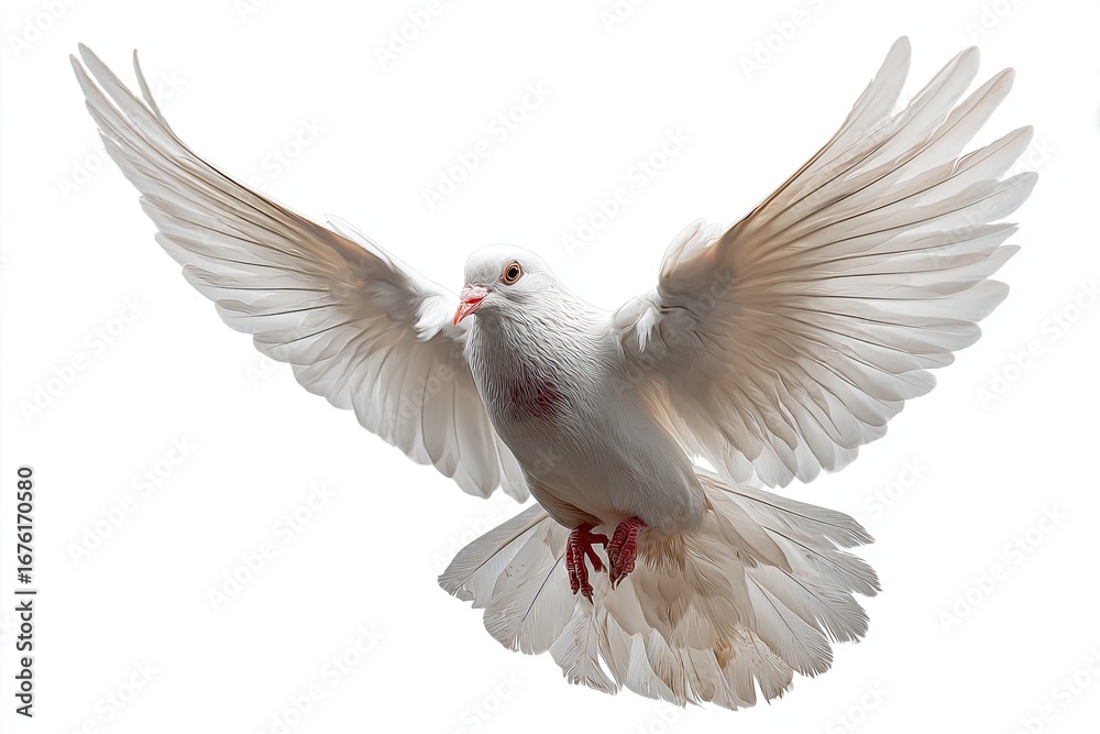 Fototapeta premium White dove in flight against white background (3)