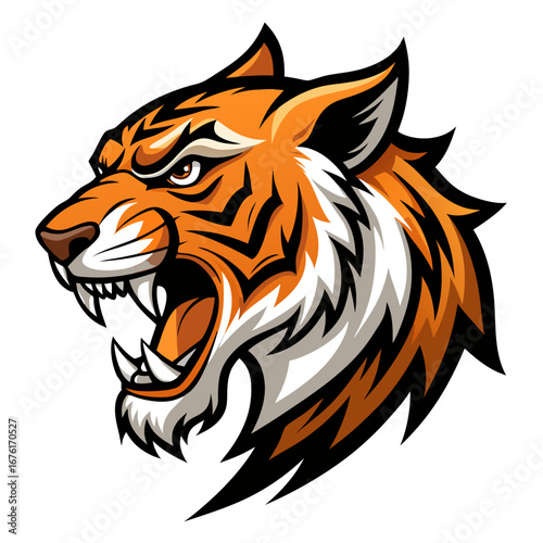 Growling Side-Profile Tiger Mascot with Angular Fur Strokes in Vector Style