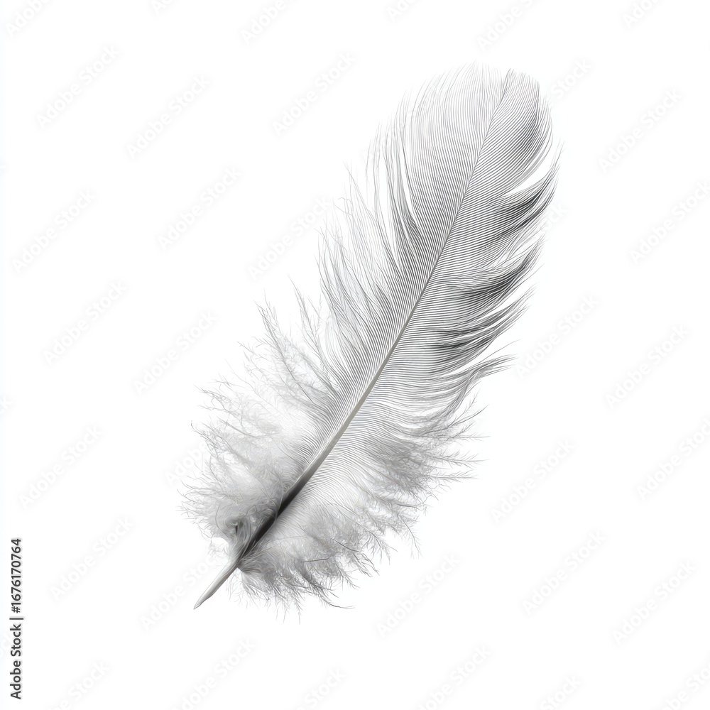 Obraz premium Single, pristine white feather against white background