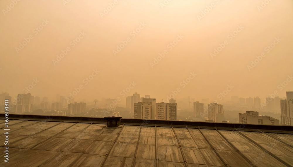 Obraz premium Urban Landscape Obscured by Haze in Overcast Sky at Dawn