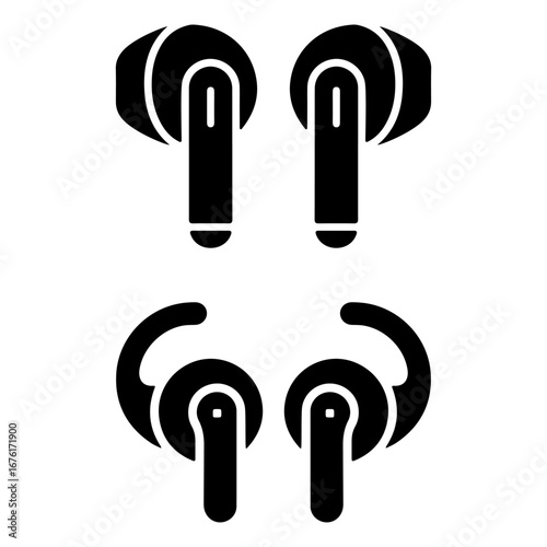 Minimal Wireless Earbuds Icons – Black Vector Set