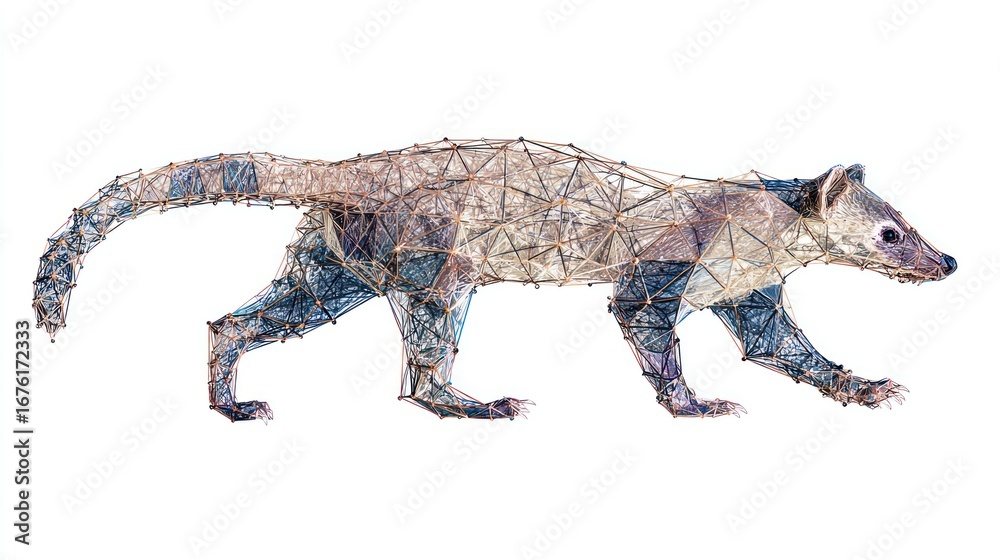 Naklejka premium 3D art an animal rendered in polygons and lines against white background