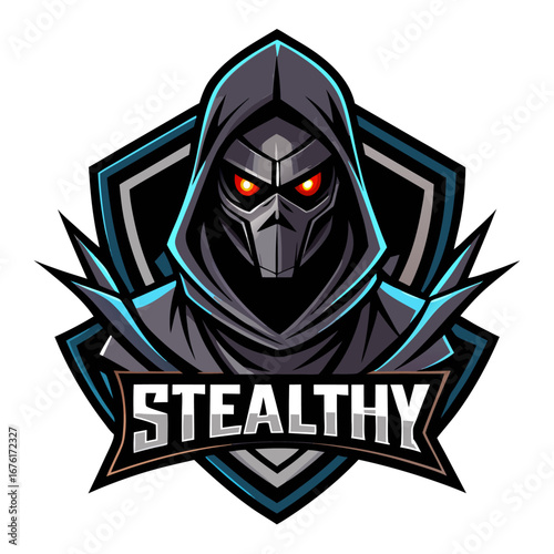 Stealthy Hooded Figure Emblem with Modern Typeface