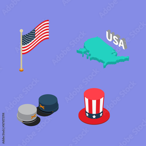 Set isometric vector illustration of a male farmhand ready for work with his pitchfork