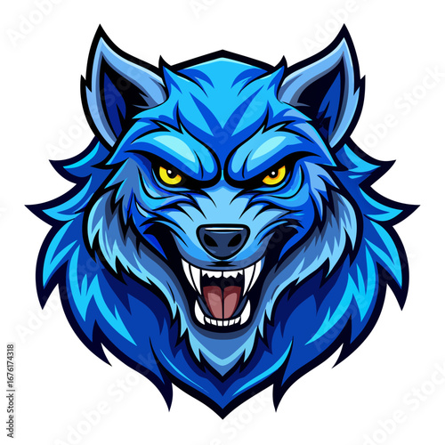Blue Werewolf Mascot with Icy Highlights and Intense Eyes in Thick Stroke Vector Style