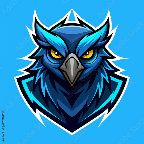 Futuristic Black Eagle on Blue Mist with Jagged Feather Details for Gaming Identity