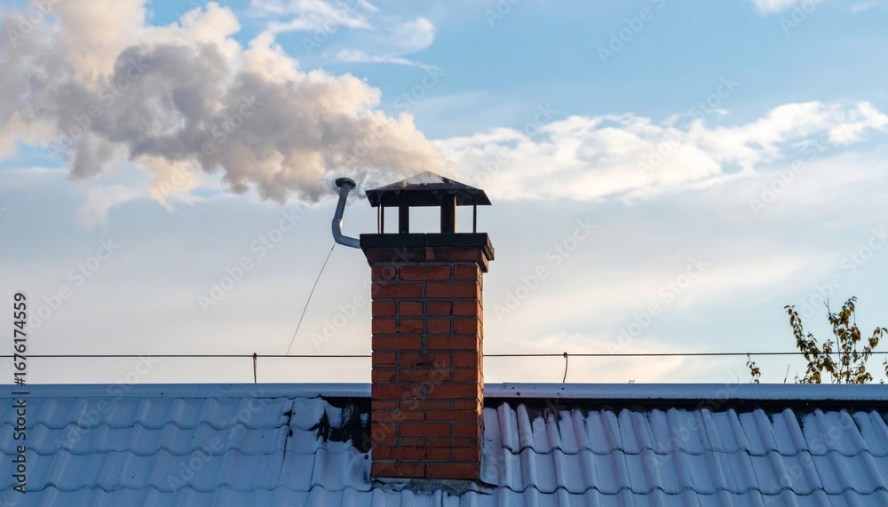 Obraz premium Smoke Rising from a Brick Chimney Against a Blue Sky