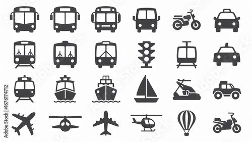 Dynamic collection of transportation icons for urban planning, travel, and modern design projects