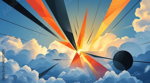 Vibrant sunburst rays through clouds with satellite dish
