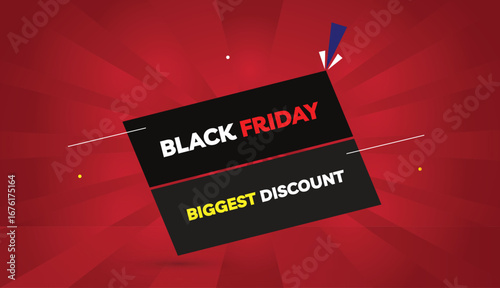 Black Friday Biggest Discount Editable EPS Format Web Banner Vector Art Illustration Template Design Black Gray Shapes White Red Yellow Bold Font Red Gradient Abstract Illustration Sun Shine Backgroun