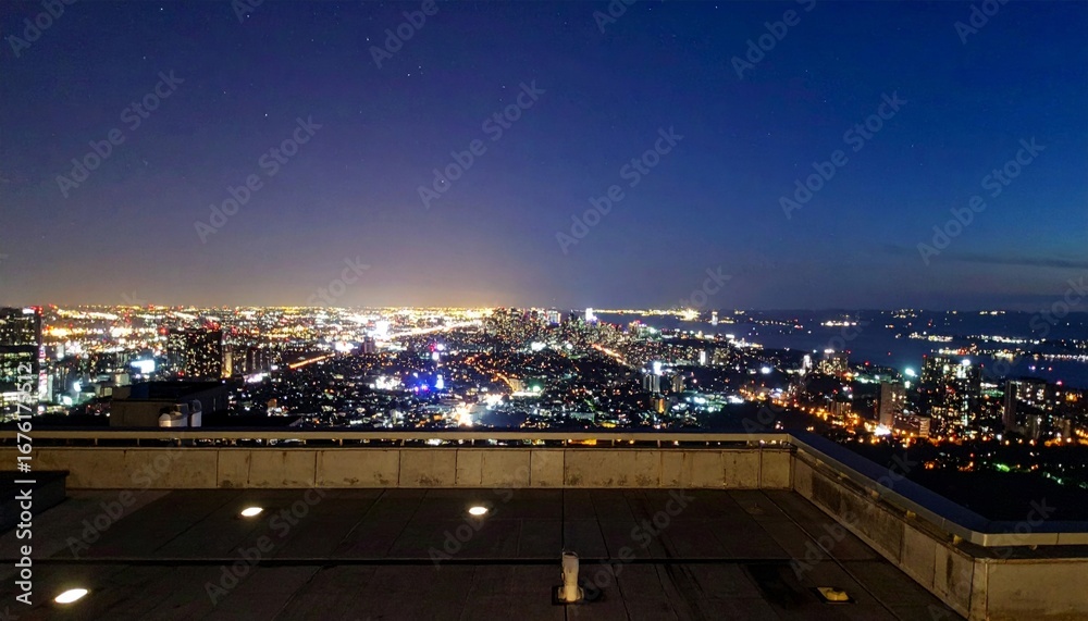 Fototapeta premium Night Skyline View of City with Illuminated Buildings and Streets