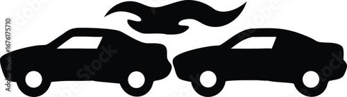 Black Silhouette of Two Cars and Abstract Shapes on a White Background automobile vehicle