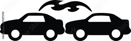 Black Silhouette of Two Cars and Abstract Shapes on a White Background automobile vehicle