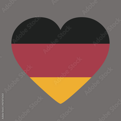 Heart shape of German flag in a solid grey background, patriotism and national pride