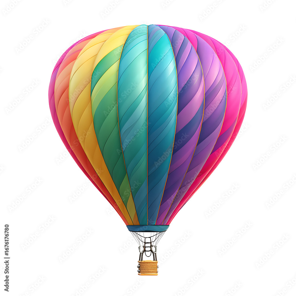 Fototapeta premium Vibrant rainbow hot air balloon against a striking dark background aesthetic