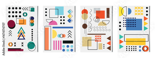 Set of 4 pcs abstract geometric shapes colorful backgrounds, templates for advertising, business cards, textures - Vector illustration