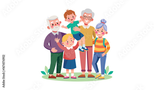 Happy multi generational family together with grandparents and children
