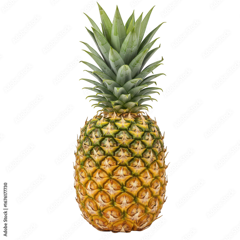 Fototapeta premium Fresh whole pineapple with green leaves isolated on a for healthy eating transparent background