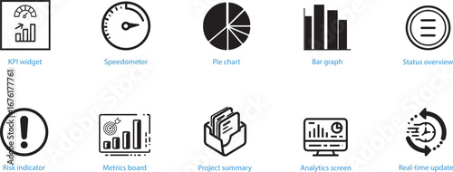Collection of business and finance icons for project dashboards and data analysis vector
