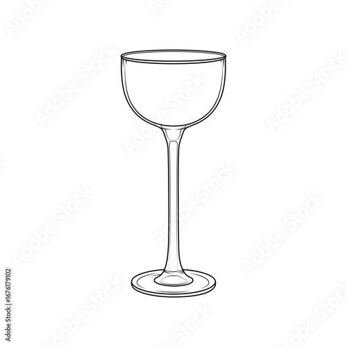 Minimalistic illustration of elegant cocktail glass. Stylish vector outline for drinks, bar menus, holidays, canteens and restaurants.