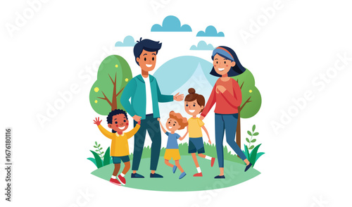 Happy diverse family enjoying a sunny day outdoors in a park