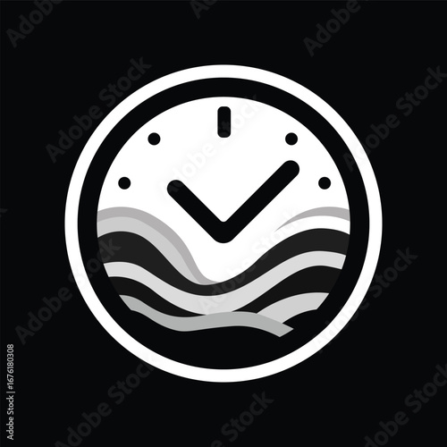 Abstract Circular Clock Symbol Black and White