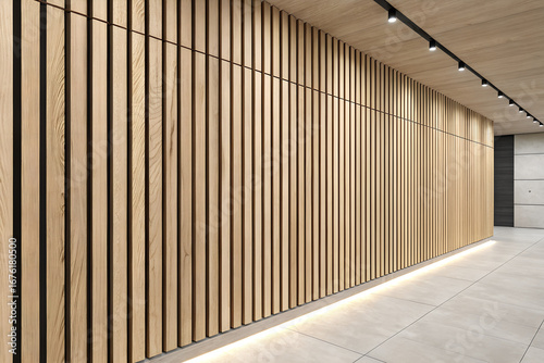 Modern interior with a stylish wood slat accent wall, illuminated by elegant LED track and cove lighting for a warm, contemporary aesthetic.
Generative Ai.