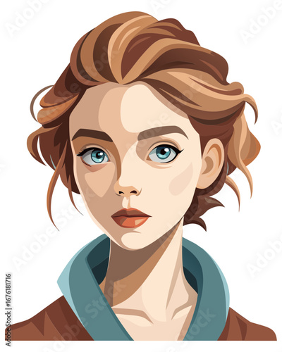 Shy Elegance – Watercolor Anime Portrait of a Young Woman in Grey Knit Sweater 