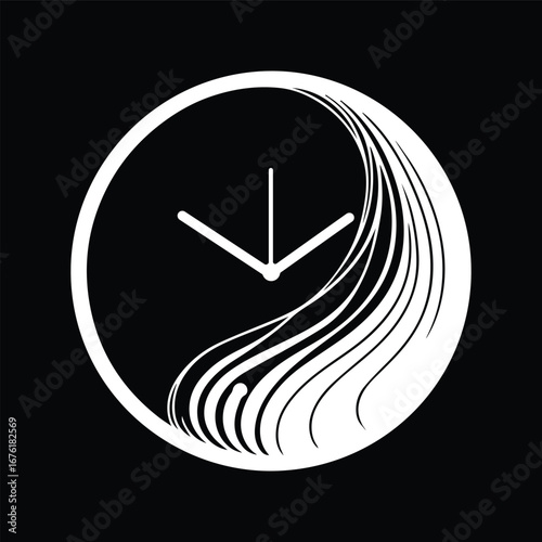 Abstract Circular Clock Symbol Black and White