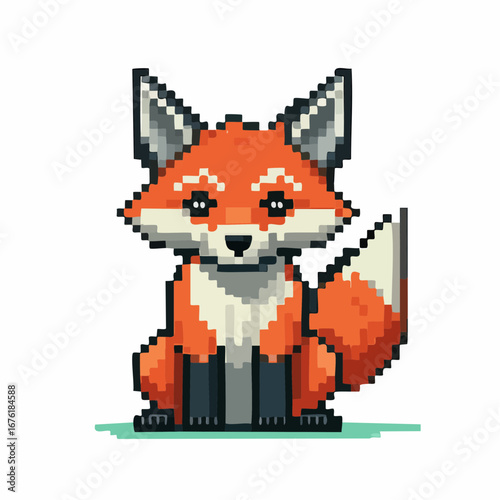Cute Pixel Art Fox Icon, Forest Animal Illustration