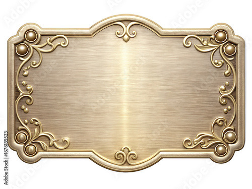 Elegant Gold Metal Plate Ornate Design, Blank Template for Engraving