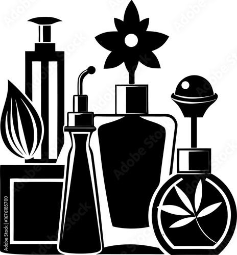 perfumes silhouette  vector black , white background