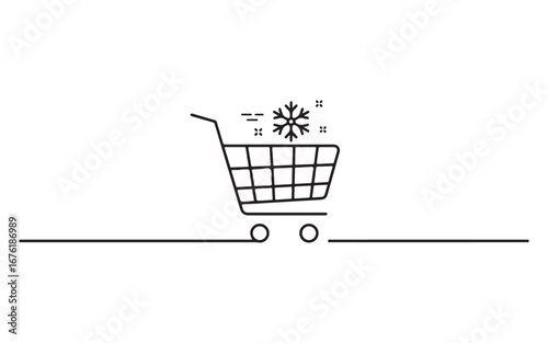 Shopping cart with snowflake icon and motion lines trolley