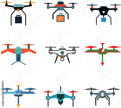 Collection of Futuristic Aerial Delivery Drones for Package Transport