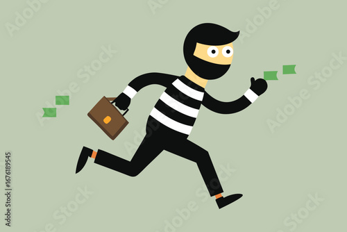 Cartoon robber character illustration with money bag