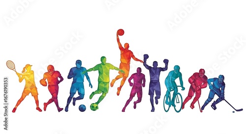 Diverse athletes in motion showcasing a spectrum of sports and vibrant colors