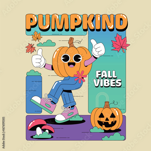 Happy Halloween Pumpkin Character with Fall Vibes