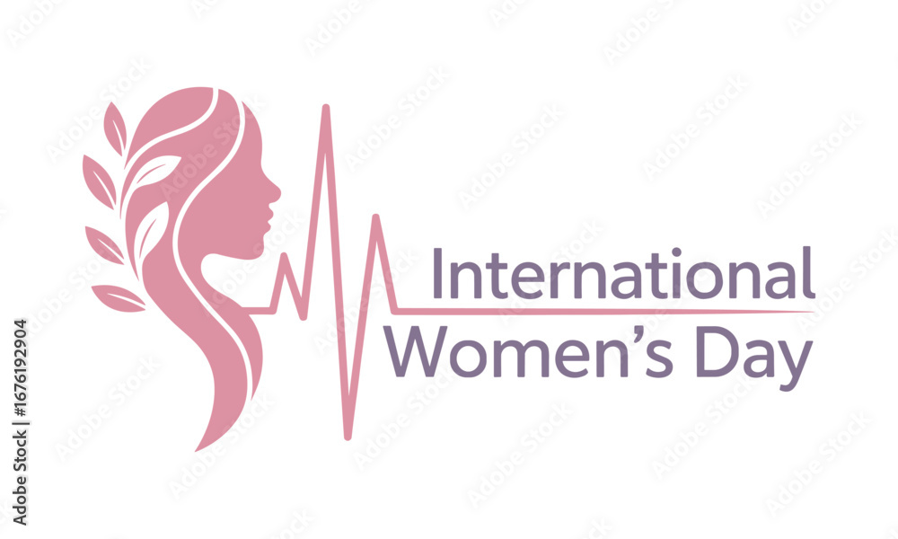Fototapeta premium International Womens Day graphic with female profile and heartbeat head