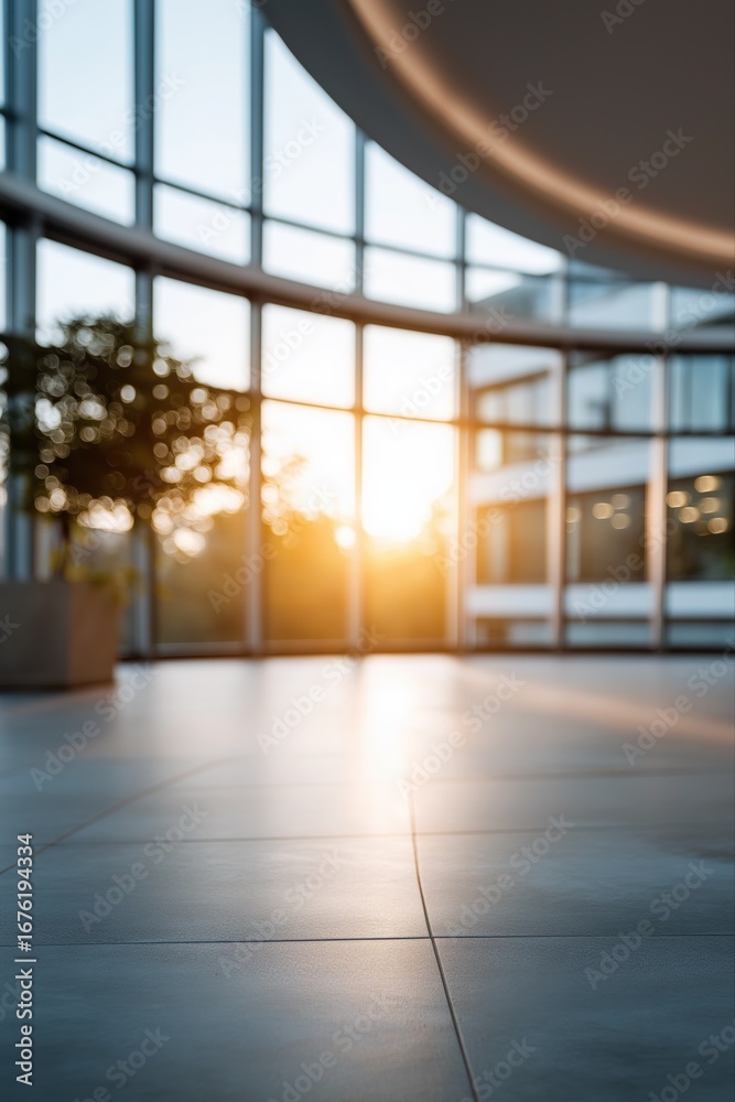 custom made wallpaper toronto digitalModern office atrium with natural sunlight and large glass windows at sunset