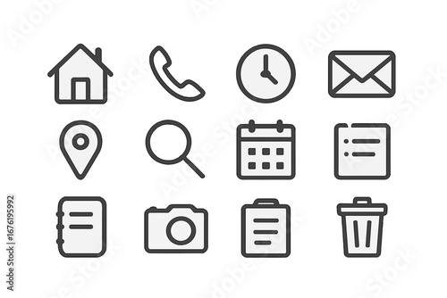 Bold line icons for website UI and navigation icons for a mobile app icon set