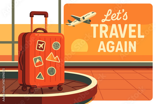 Evening at the airport with a travel bag—let's set off again