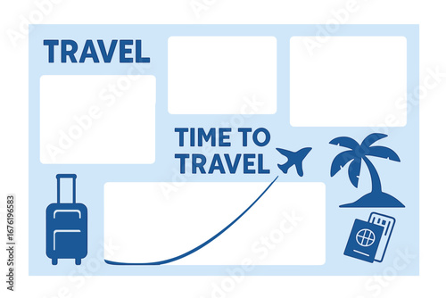 A collection of vector‑editable social media story templates featuring hand‑drawn doodles of travel, flight, and beach scenes, allowing you to insert photos and text to create your own unique content