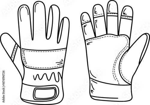 Gloves, sports gloves, protective gloves, padded palm gloves, wrist strap gloves, ergonomic design, cycling gloves, weightlifting gloves, fitness accessory, hand protection illustration