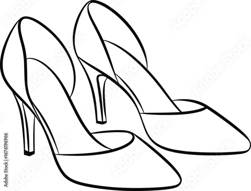 High heel shoes, pointed toe pumps, d’Orsay cut heels, women’s formal footwear, elegant stiletto design, fashion shoe outline, stylish dress shoes, footwear illustration