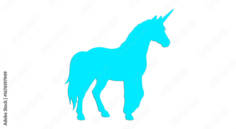 Fototapeta premium Gleaming unicorn logo arcs across pastel sky, horn aglow, mane flowing, symbolizing pure magic and wonder.