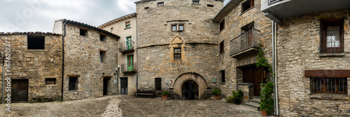 Bild auf Leinwand Medieval square with stone houses in Benasque village,Aragón, (Spain)